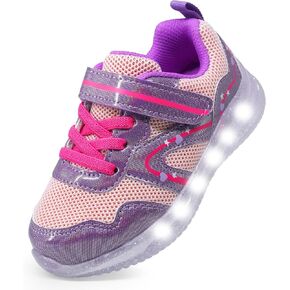 SKYWHEEL Girls White Light Up Shoes Toddler Pink Tennis Velcro(White Size 9)