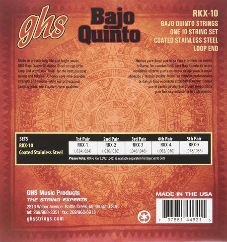 GHS Strings GHS Phosphor Bronze Bajo Quinto Strings-Loop End (BSXB-10) in Saudi Arabia