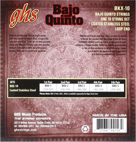 سلاسل GHS GHS فوسفور برونزية Bajo Quinto Strings-Loop End (BSXB-10) in Kuwait