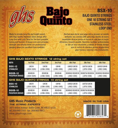 سلاسل GHS GHS فوسفور برونزية Bajo Quinto Strings-Loop End (BSXB-10) in Kuwait