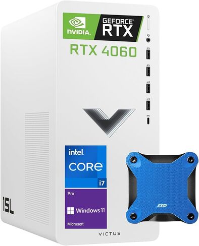 HP Victus Ultimate i7 Gaming Tower Desktop, Intel Core i7-13700, GeForce RTX 4060, 32GB RAM, 1TB SSD, Wi-Fi, RJ-45, HDMI, Wired KB & Mouse, Windows 11 Pro, White with 512 External SSD Bundle in Saudi Arabia