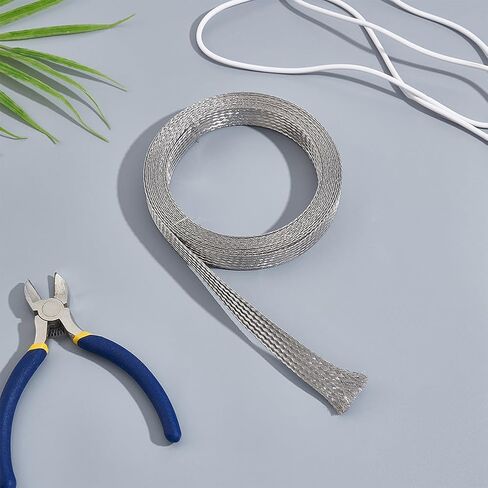 UNICRAFTALE 4m Stainless Steel Braided Tape Expandable Braided Cable Sleeve Knitting Scalable Network Ribbon Flat Wire Sleeve Cord Protector Wire for Protect Cable Wide:14mm in Saudi Arabia