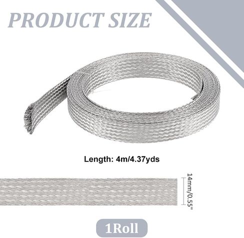 UNICRAFTALE 4m Stainless Steel Braided Tape Expandable Braided Cable Sleeve Knitting Scalable Network Ribbon Flat Wire Sleeve Cord Protector Wire for Protect Cable Wide:14mm in Saudi Arabia