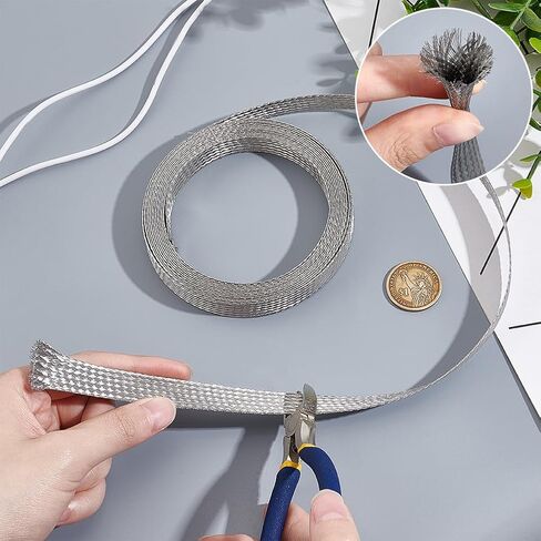 UNICRAFTALE 4m Stainless Steel Braided Tape Expandable Braided Cable Sleeve Knitting Scalable Network Ribbon Flat Wire Sleeve Cord Protector Wire for Protect Cable Wide:14mm in Saudi Arabia