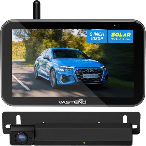 Solar Wireless Backup Camera with 5" Monitor VASTEND Battery Powered RV Camera System 3 Mins DIY Installation Rear View Camera HD 1080P Reverse Camera for Car Van SUV Truck Trailer Camper, VS-5A in Saudi Arabia