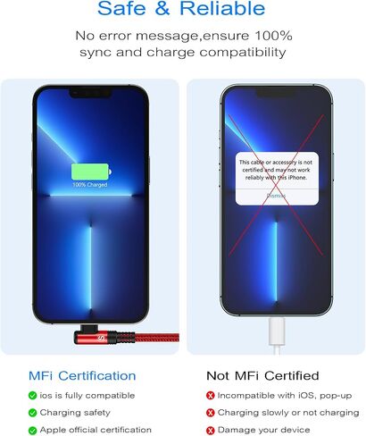 Right Angle i Phone Charger Cable 2-Pack, 6.6FT, [Apple MFi Certified] Ligtning Cable Fast Charging Nylon Braided Compatible with iPhone 14/13/12/11 Pro Max/XS MAX/XR/XS/X/8/7/Plus/6S/6/SE/5S/i Pad in Saudi Arabia