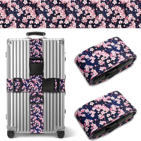 Cherry Blossoms Luggage Straps for Suitcases TSA Approved, Luggage Identifiers for Suitcase, Adjustable Suitcase Strap for Baggage Security with Cute Patten, Travel Necessary Accessories (2Pack) in Saudi Arabia