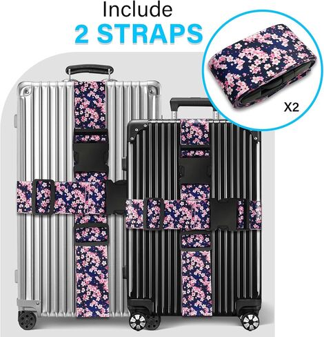 Cherry Blossoms Luggage Straps for Suitcases TSA Approved, Luggage Identifiers for Suitcase, Adjustable Suitcase Strap for Baggage Security with Cute Patten, Travel Necessary Accessories (2Pack) in Saudi Arabia