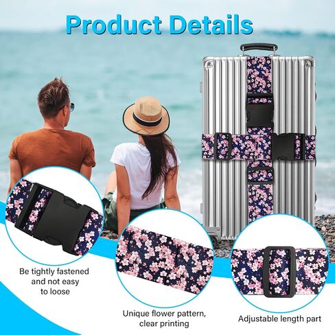 Cherry Blossoms Luggage Straps for Suitcases TSA Approved, Luggage Identifiers for Suitcase, Adjustable Suitcase Strap for Baggage Security with Cute Patten, Travel Necessary Accessories (2Pack) in Saudi Arabia
