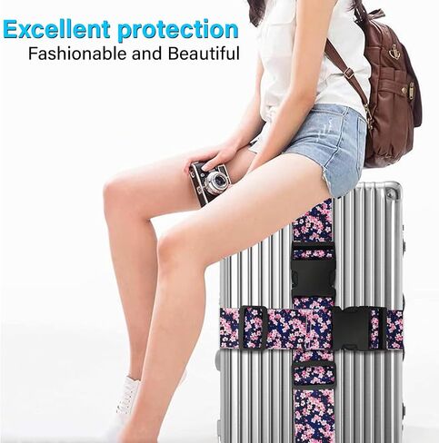 Cherry Blossoms Luggage Straps for Suitcases TSA Approved, Luggage Identifiers for Suitcase, Adjustable Suitcase Strap for Baggage Security with Cute Patten, Travel Necessary Accessories (2Pack) in Saudi Arabia
