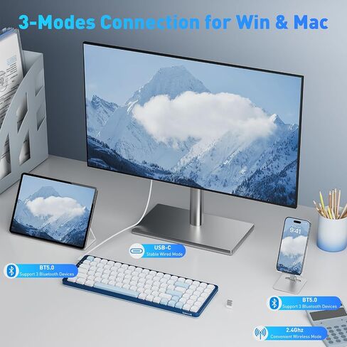 Mechanical Keyboard Wireless, 3-Modes Bluetooth Mechanical Keyboard, Software Support, 96 Keys with Numpad Arrow Keys, for Windows Mac Android Linux, Keyboard Low Profile Red Switch, K684 in Saudi Arabia