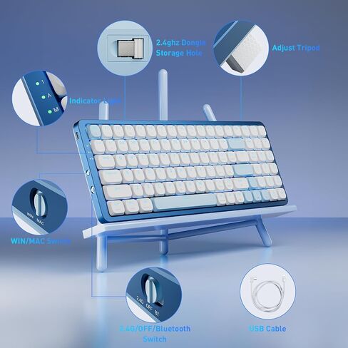 Mechanical Keyboard Wireless, 3-Modes Bluetooth Mechanical Keyboard, Software Support, 96 Keys with Numpad Arrow Keys, for Windows Mac Android Linux, Keyboard Low Profile Red Switch, K684 in Saudi Arabia