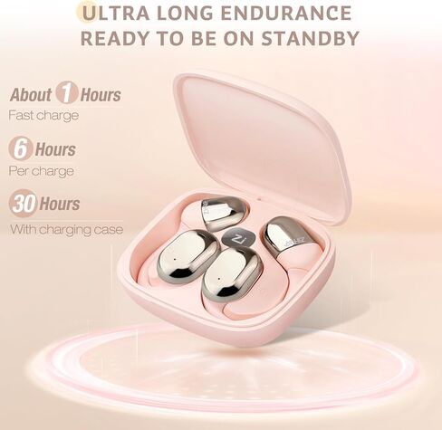 سماعات أذن مفتوحة من ZIHNIC S05، راحة طوال اليوم، بطارية 28 ساعة مع ارتداء طويل، مقاومة للماء IPX5، متوافقة مع أجهزة بلوتوث مختلفة - وردي in Kuwait