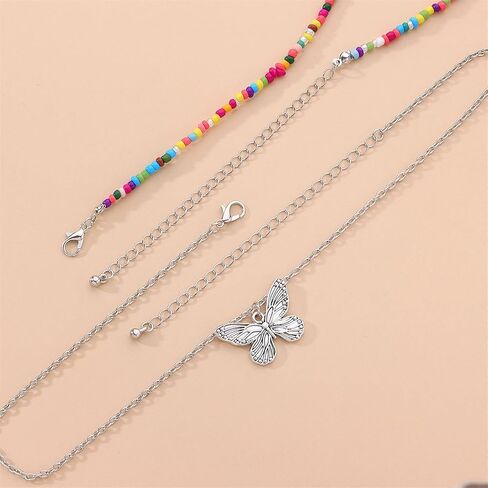 2-3Pcs Bohemian Rainbow Butterfly Star Shell Beaded Choker Necklace for Women Teen Girl Layered Colorful Boho Stacking Pentagram Seeds Chain Necklace Retro Summer Beach Jewelry in Saudi Arabia