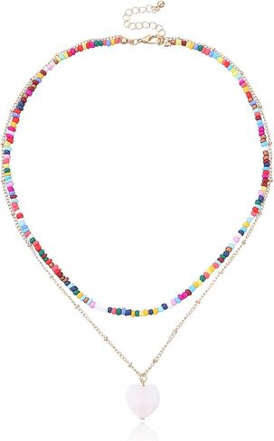 2-3Pcs Bohemian Rainbow Butterfly Star Shell Beaded Choker Necklace for Women Teen Girl Layered Colorful Boho Stacking Pentagram Seeds Chain Necklace Retro Summer Beach Jewelry in Saudi Arabia