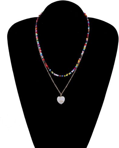 2-3Pcs Bohemian Rainbow Butterfly Star Shell Beaded Choker Necklace for Women Teen Girl Layered Colorful Boho Stacking Pentagram Seeds Chain Necklace Retro Summer Beach Jewelry in Saudi Arabia