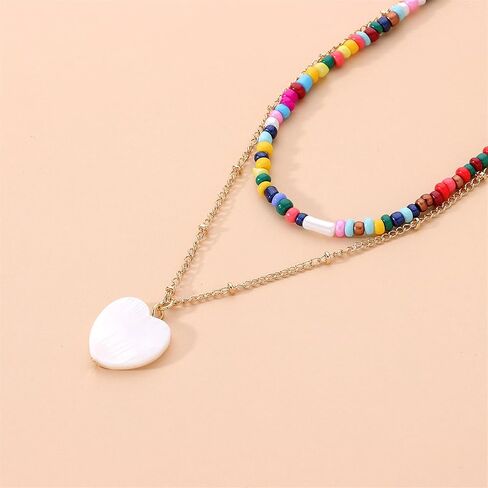 2-3Pcs Bohemian Rainbow Butterfly Star Shell Beaded Choker Necklace for Women Teen Girl Layered Colorful Boho Stacking Pentagram Seeds Chain Necklace Retro Summer Beach Jewelry in Saudi Arabia
