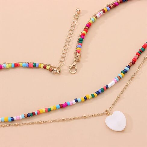 2-3Pcs Bohemian Rainbow Butterfly Star Shell Beaded Choker Necklace for Women Teen Girl Layered Colorful Boho Stacking Pentagram Seeds Chain Necklace Retro Summer Beach Jewelry in Saudi Arabia