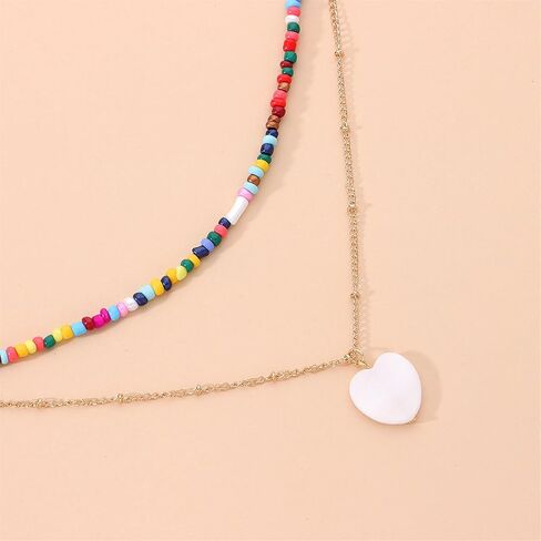 2-3Pcs Bohemian Rainbow Butterfly Star Shell Beaded Choker Necklace for Women Teen Girl Layered Colorful Boho Stacking Pentagram Seeds Chain Necklace Retro Summer Beach Jewelry in Saudi Arabia