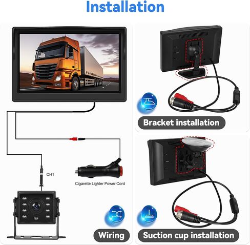Wired Backup Camera Monitor Car RV System 5 inch IPS Screen Monitor IP68 Reverse Camera AHD Rear View Camera Waterproof Infrared Night Vision Stable Signal in Saudi Arabia