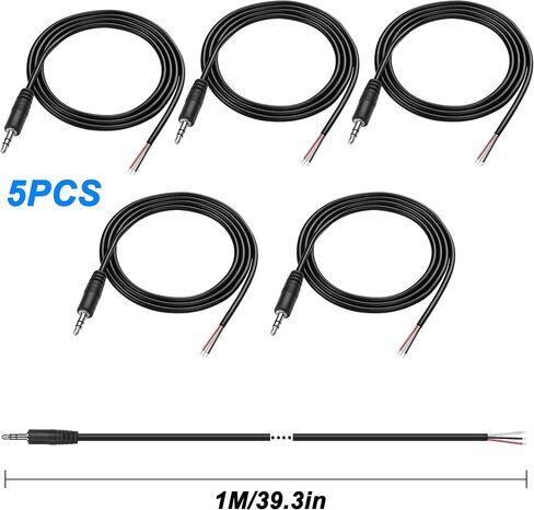MEIRIYFA 3.5mm Male Plug to Bare Wire Stereo Audio Cable, 1/8" 3.5mm TRRS 4 Pole Plug Pigtail Open End Audio Cable for Headphone Headset Speaker Replacement Cable Repair (5Pack, 1M) (TRRS Male) in Saudi Arabia