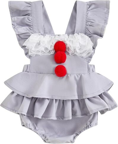 Muasaluxi الوليد طفلة هالوين الزي يطير كم الدانتيل رومبير الكريات كشكش ارتداءها عارية الذراعين تانك القمم بذلة in Kuwait