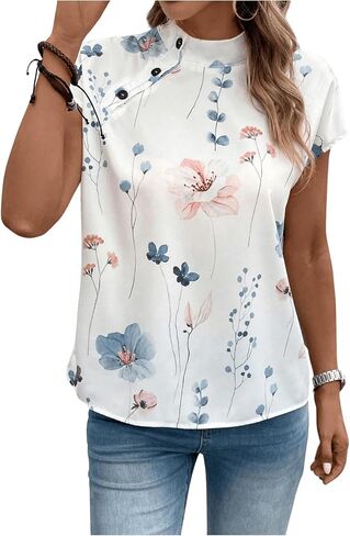 GORGLITTER Women's Floral Print Mock Neck Blouse Tops Dolman Sleeve Button Detail Blouses in Saudi Arabia