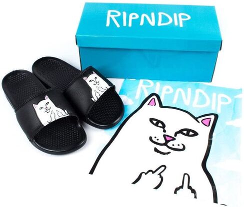 شرائح RIPNDIP Lord Nermal، شباشب للصيف، أحذية سهلة الارتداء، صنادل مضحكة للقطط للرجال (أسود، رجالي 8 | نسائي 9.5) in Saudi Arabia
