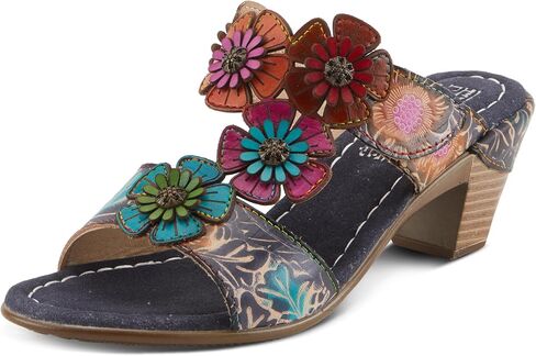 صنادل SUMMERFUN للسيدات من Spring Step L'Artiste - كعب ملفوف من الجلد، تصميم زهور غير متماثل in Saudi Arabia
