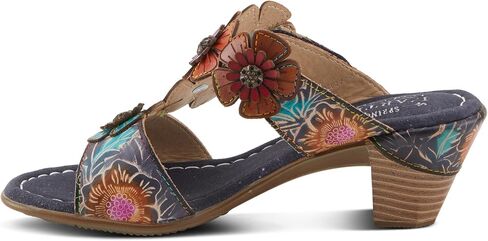 صنادل SUMMERFUN للسيدات من Spring Step L'Artiste - كعب ملفوف من الجلد، تصميم زهور غير متماثل in Saudi Arabia