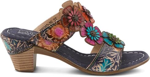 صنادل SUMMERFUN للسيدات من Spring Step L'Artiste - كعب ملفوف من الجلد، تصميم زهور غير متماثل in Saudi Arabia