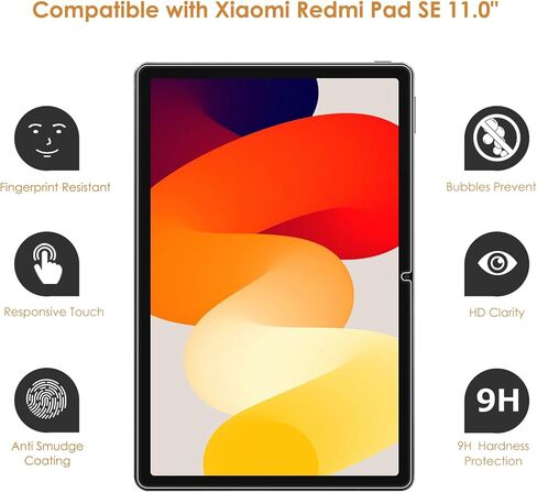 واقي شاشة مكون من قطعتين متوافق مع Xiaomi Redmi Pad SE 11.0 بوصة، [وضوح عالي الدقة] [9 صلابة] استبدال الزجاج المقسى لـ Xiaomi Redmi Pad SE 11.0 بوصة in Kuwait
