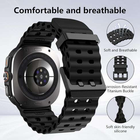 أحزمة سيليكون رياضية متوافقة مع ساعة Samsung Galaxy Watch Ultra 47 مم (2024)، سوار معصم مسامي مقاوم للماء وحزام سيليكون ناعم بديل للنساء والرجال in Kuwait