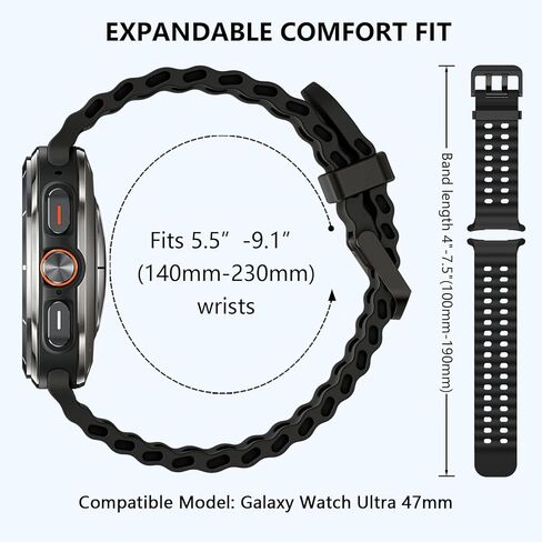أحزمة سيليكون رياضية متوافقة مع ساعة Samsung Galaxy Watch Ultra 47 مم (2024)، سوار معصم مسامي مقاوم للماء وحزام سيليكون ناعم بديل للنساء والرجال in Kuwait