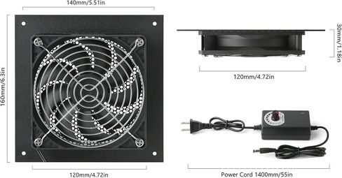 Nalle 120MM Quiet Cooling Dual-Fan System with Power Adapter and Speed Control for Home Theater AV Cabinets Server Cabinet Greenhouse Cooling 6.3 * 6.3"Front-Panel in Saudi Arabia