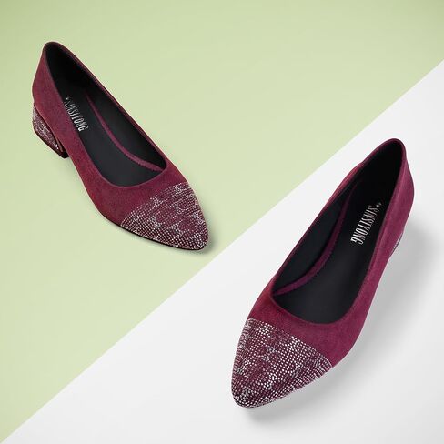 Women's Block Heel Pumps Round Toe Chunky Heels with Rhinestones Comfortable Work Shoes in Saudi Arabia