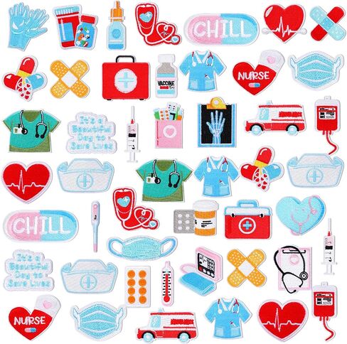 Yuxung 48 Pcs Nurse's Day Embroidered Patches Nursing Sew Iron on Applique Cute Medical Patch Decorative Repair Patch Emblem Nurse's Day Gifts DIY Crafts Accessories for Clothing Jacket Backpack Hat in Saudi Arabia