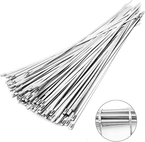 أربطة معدنية بسحاب مقاس 24 بوصة، أربطة كبل من الفولاذ المقاوم للصدأ 304 شديدة التحمل، أربطة معدنية ملفوفة للعادم، أربطة كبل معدنية بقوة شد 200 رطل (20 قطعة) in Kuwait