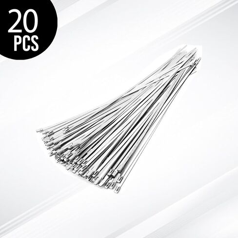 أربطة معدنية بسحاب مقاس 24 بوصة، أربطة كبل من الفولاذ المقاوم للصدأ 304 شديدة التحمل، أربطة معدنية ملفوفة للعادم، أربطة كبل معدنية بقوة شد 200 رطل (20 قطعة) in Kuwait