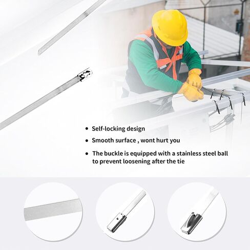 أربطة معدنية بسحاب مقاس 24 بوصة، أربطة كبل من الفولاذ المقاوم للصدأ 304 شديدة التحمل، أربطة معدنية ملفوفة للعادم، أربطة كبل معدنية بقوة شد 200 رطل (20 قطعة) in Kuwait