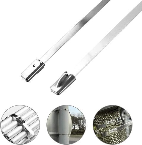 أربطة معدنية بسحاب مقاس 24 بوصة، أربطة كبل من الفولاذ المقاوم للصدأ 304 شديدة التحمل، أربطة معدنية ملفوفة للعادم، أربطة كبل معدنية بقوة شد 200 رطل (20 قطعة) in Kuwait