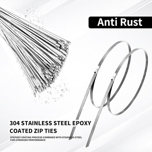 أربطة معدنية بسحاب مقاس 24 بوصة، أربطة كبل من الفولاذ المقاوم للصدأ 304 شديدة التحمل، أربطة معدنية ملفوفة للعادم، أربطة كبل معدنية بقوة شد 200 رطل (20 قطعة) in Kuwait