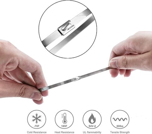 أربطة معدنية بسحاب مقاس 24 بوصة، أربطة كبل من الفولاذ المقاوم للصدأ 304 شديدة التحمل، أربطة معدنية ملفوفة للعادم، أربطة كبل معدنية بقوة شد 200 رطل (20 قطعة) in Kuwait