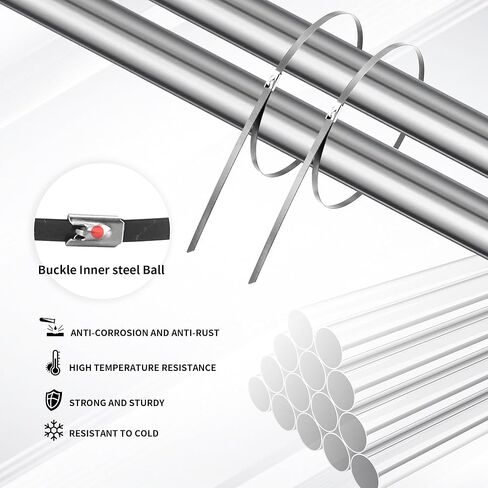 أربطة معدنية بسحاب مقاس 24 بوصة، أربطة كبل من الفولاذ المقاوم للصدأ 304 شديدة التحمل، أربطة معدنية ملفوفة للعادم، أربطة كبل معدنية بقوة شد 200 رطل (20 قطعة) in Kuwait