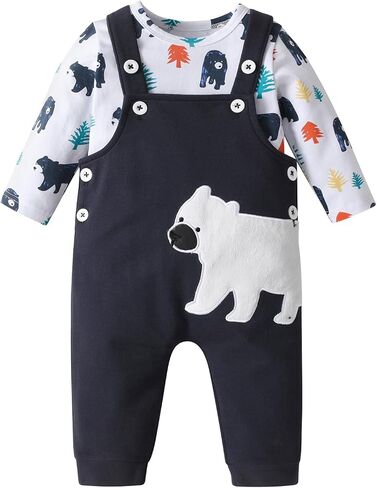 Kulcerry Infant Baby Boy Clothes Suits Long Sleeve Animal Print Tops Suspender Pants Outfit Sets in Saudi Arabia
