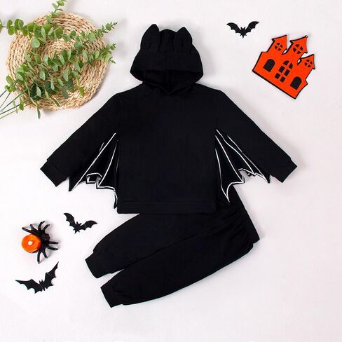 12M-6Y Baby Halloween Outfits Toddler Boy Girl Halloween Clothes Kid Bat Hooded Tops 2 Piece Pants Set in Saudi Arabia
