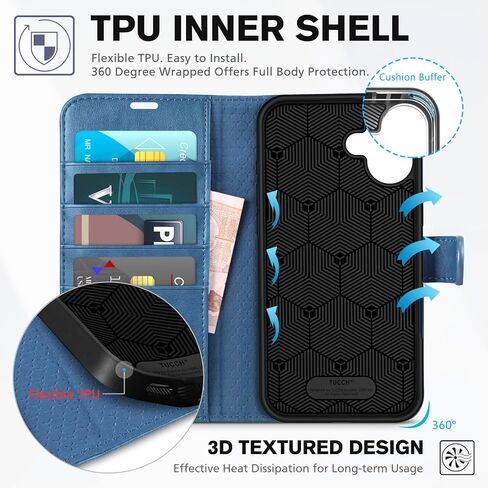 TUCCH Wallet Case for iPhone 16 Plus (6.7") 2024, 4 Card Holders, Black in Kuwait