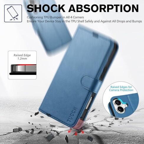 TUCCH Wallet Case for iPhone 16 Plus (6.7") 2024, 4 Card Holders, Black in Kuwait