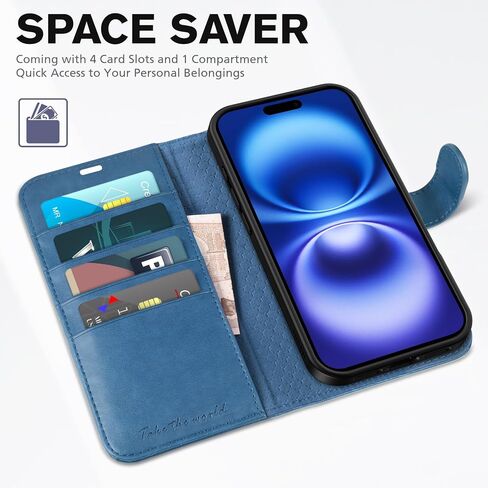 TUCCH Wallet Case for iPhone 16 Plus (6.7") 2024, 4 Card Holders, Black in Kuwait