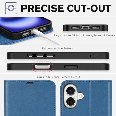 TUCCH Wallet Case for iPhone 16 Plus (6.7") 2024, 4 Card Holders, Black in Kuwait